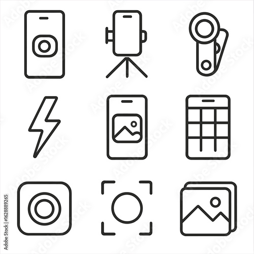 Overlay vector icon photo grid app mobile phone attachment icons preview photography