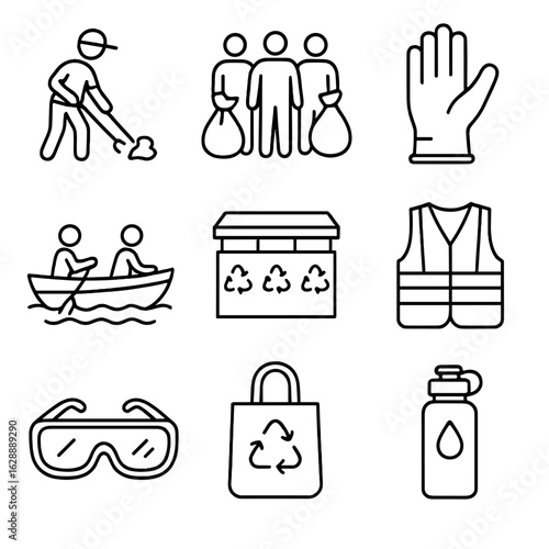 Cleanup volunteer refill vector bag group icon icons goggles bottle person water