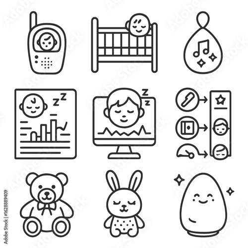 Crib monitor sleep chart children player bedtime vector baby s nap icon