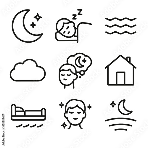 Wave icons dream house restful bed floating icon vector sleep night pillow