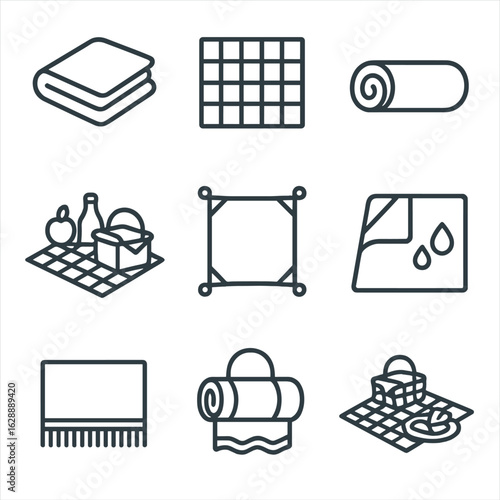 Backing folded icon blanket rolled fringe vector pattern icons scene picnic