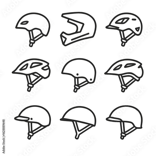 Trail helmet icon minimalist gravel skatepark downhill vector ride vintage set