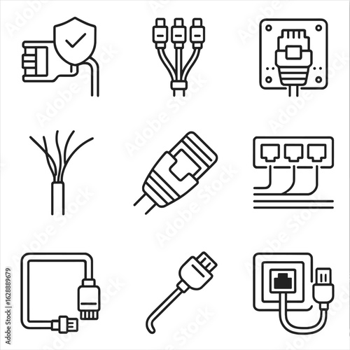 Cover cluster icon collection network lan cable end motherboard unshielded vector connector