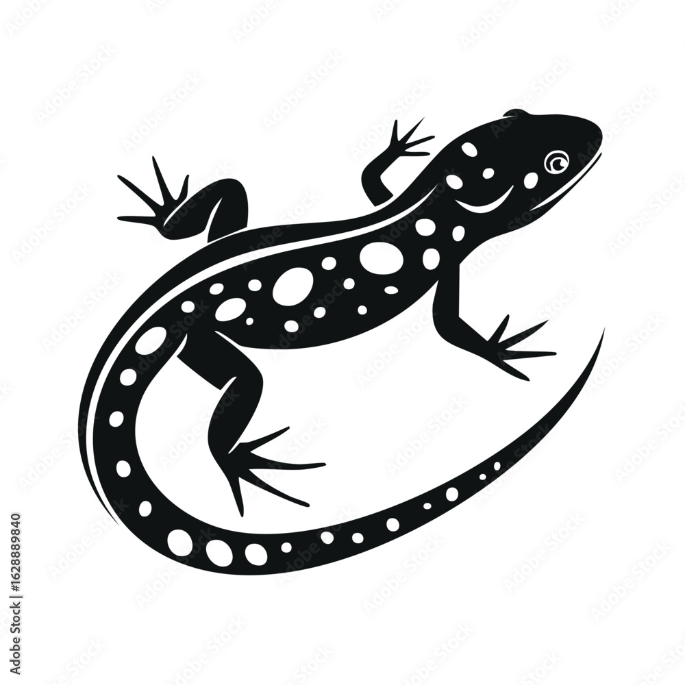 Fototapeta premium Black silhouette lizard with white spots vector illustration animal icon design