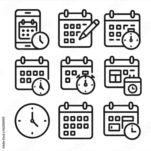 Slot stopwatch mobile time reminder calendar icons icon clock pencil vector interface