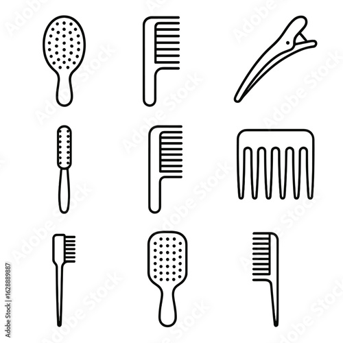 Comb teasing sectioning hair edge functional tool icon vector styling clip brush