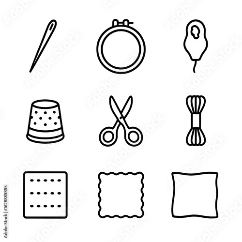 Hand backing sewing floss icons vector needle stitch threader embroidery icon tools