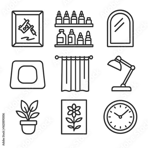 Ink vector tattoo studio mirror wall plant poster framed icon chair
