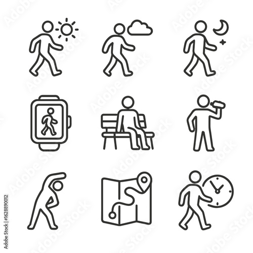 Vector daily walk walking afternoon morning icon icons break time hydration route