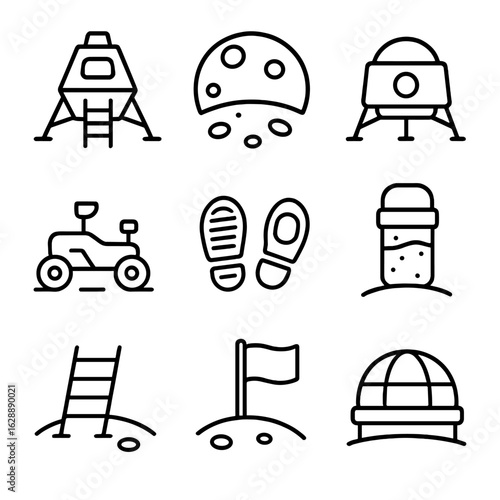 Footprints lander vector surface tourism rover sample icons moon flag lunar icon