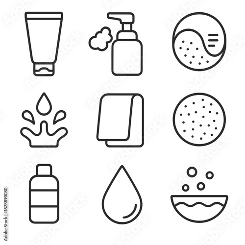 Facial skincare sponge water drop makeup pad vector grid icons icon face