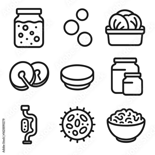 Jar icon symbol vector fermenting airlock set bubbling fermentation cabbage lid