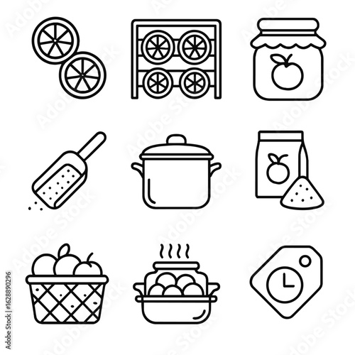 Rack bath fruit preservation icon powder sugar icons vector pectin pot scoop