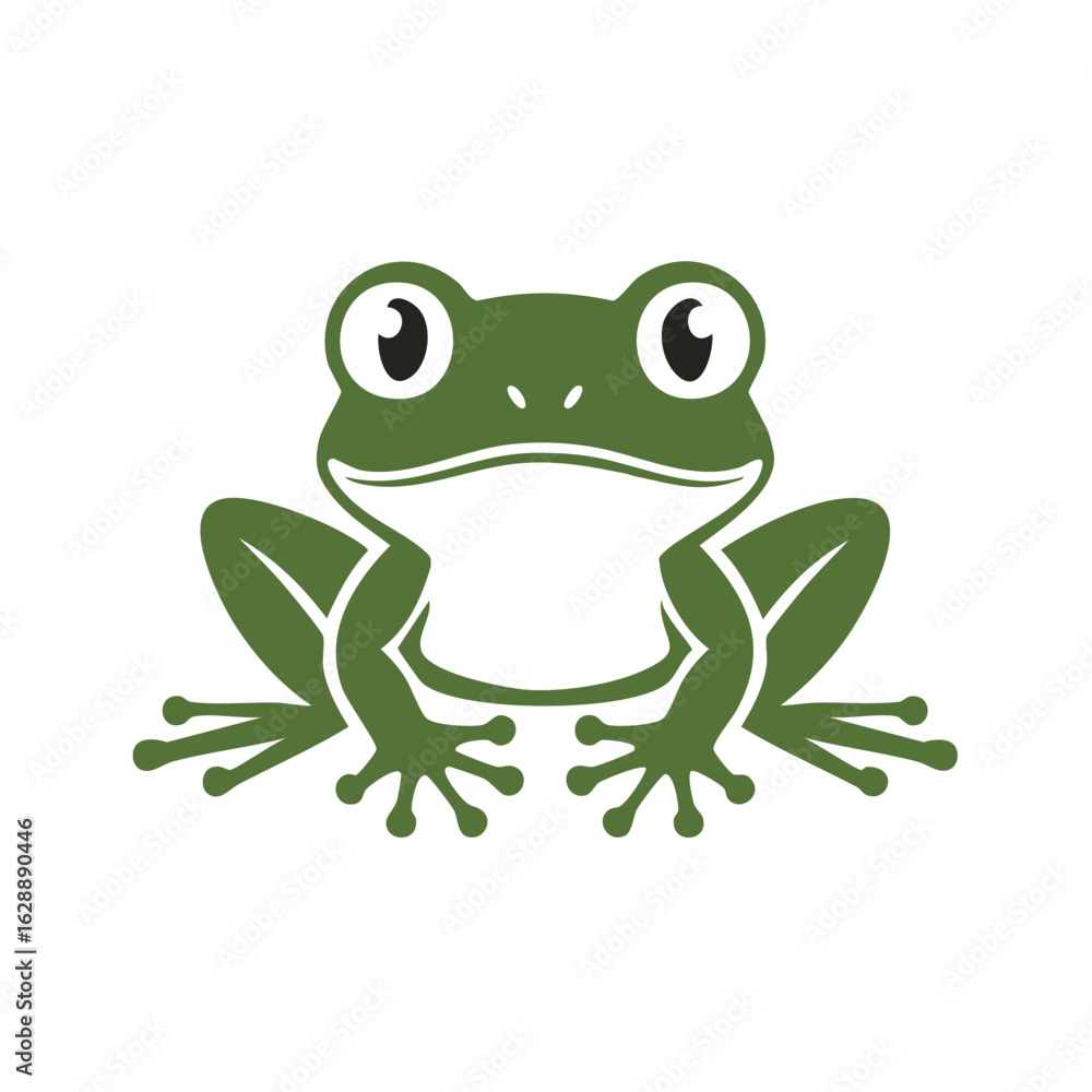 Obraz premium Simplified Green Frog Illustration on White Background Amphibian Sitting Isolated