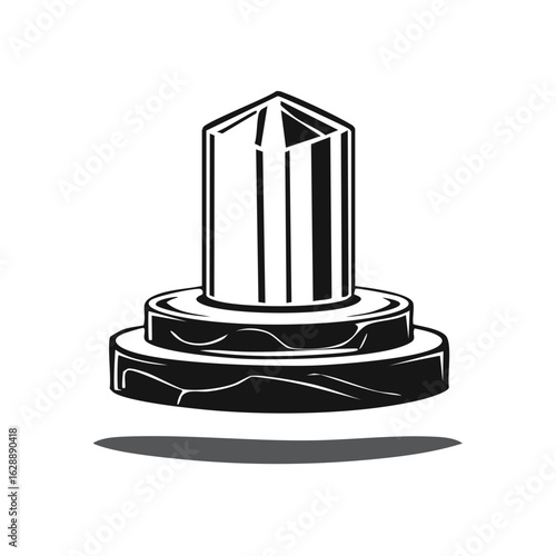 Stylized vector illustration of a trophy or award with a faceted crystal top and layered base