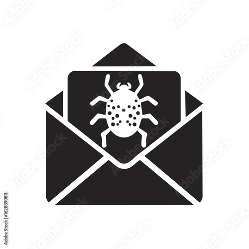 Computer bug icon inside an open envelope digital security threat concept