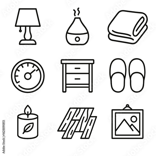 Scented cozy control icon icons bedside vector wall air temperature blanket floor