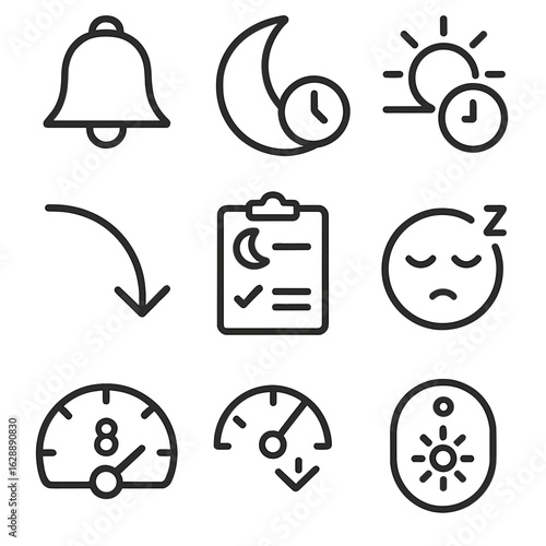Bedtime icons schedule routine early sleepy sleep night arrow vector icon rise