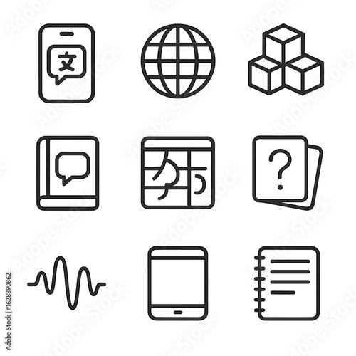 Icons blocks wave speech vector learning pronunciation notepad icon language card symbol