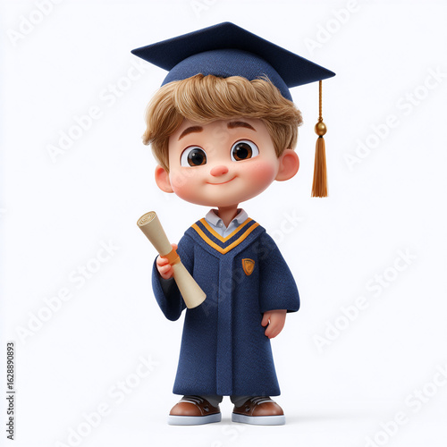 Cartoon boy graduation with diploma cute