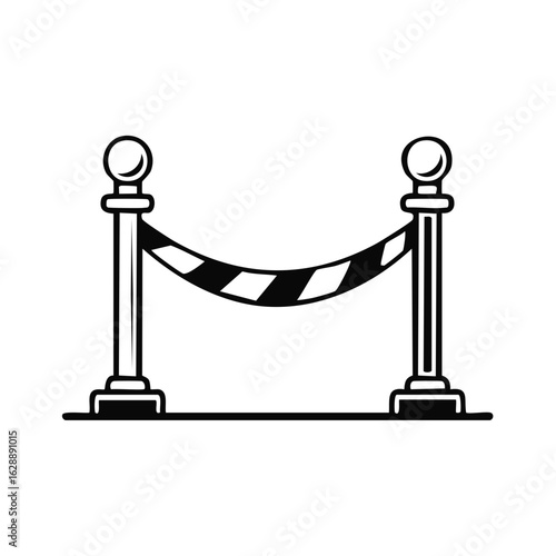 Monochrome stanchion barrier tape icon symbolizing restricted access or queuing line