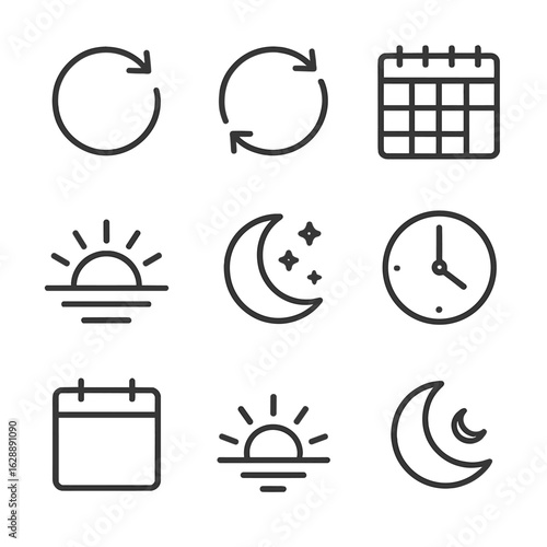 Daily planner clock symbol twilight forecast vector set icon hourly moonrise square