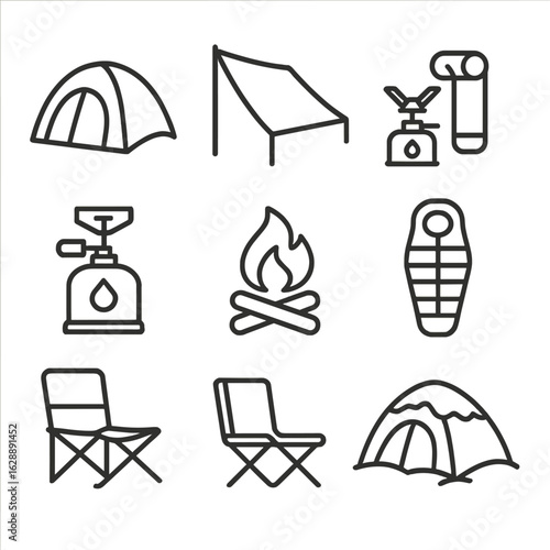 Vector base tent portable anchor sleeping windbreak icon bag compact chair camp