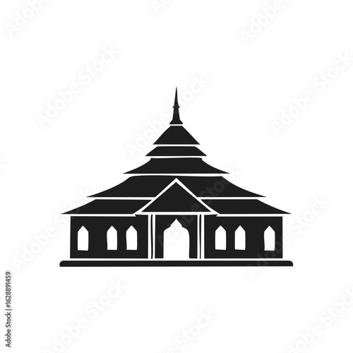 Traditional Asian temple building silhouette icon with a tiered roof