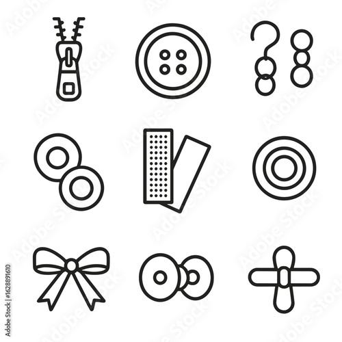 Strip clasp fasteners zipper eyelet button set eye icon vector snap ribbon