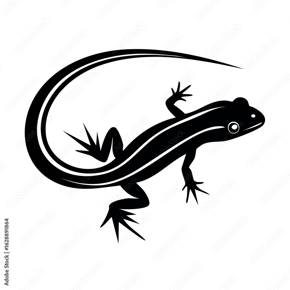 Naklejka premium Stylized Lizard Silhouette with Long Tail, Striped Body, and Spiky Toes