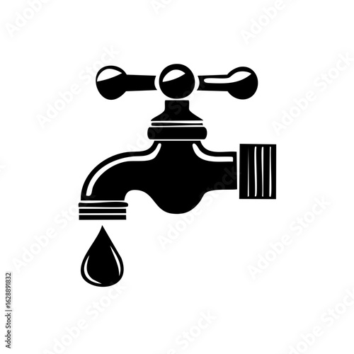 Black water faucet with a single droplet falling, symbolizing water conservation and plumbing.