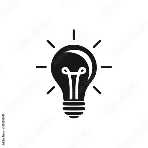 Simple Black Silhouette of a Light Bulb Symbol Radiating Light