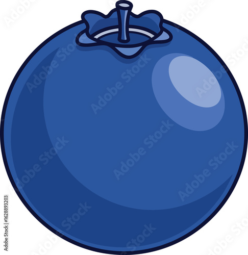 A single, plump blueberry, vividly blue, with a detailed calyx.