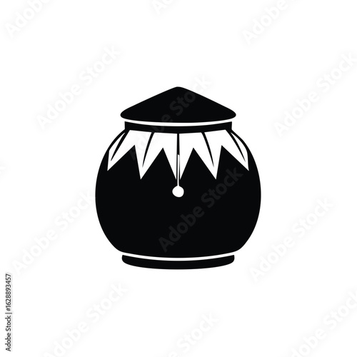 Black silhouette icon of a traditional Indian Kalash pot used in Hindu rituals and auspicious ceremonies