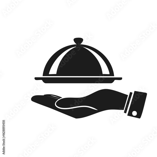 Silhouette of a hand holding a cloche, service, catering, restaurant