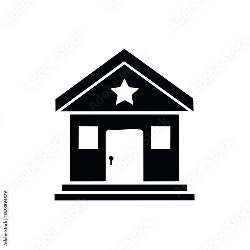 Simple black glyph of a police station building with a star symbol