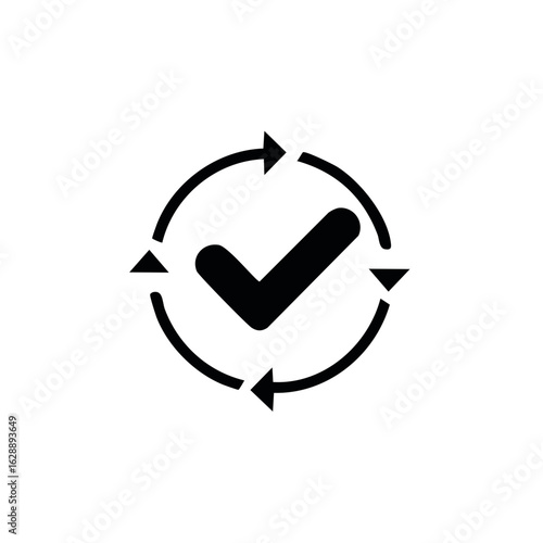 Continuous improvement process icon with check mark and rotating arrows for validation and update