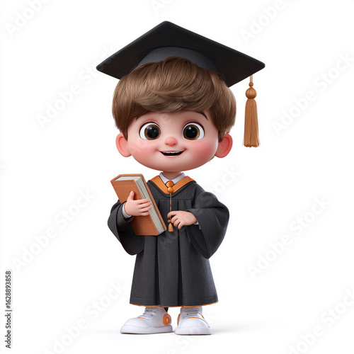 Cartoon graduate holding a book smiling