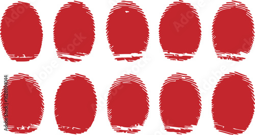 Collection of red fingerprint marks isolated on transparent background
