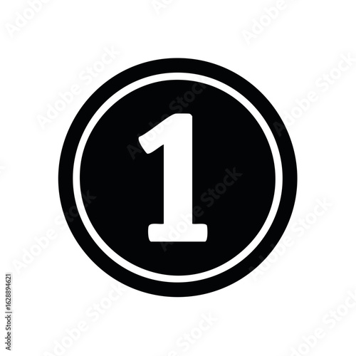 Bold black circle with a white number one inside a contrasting white ring design