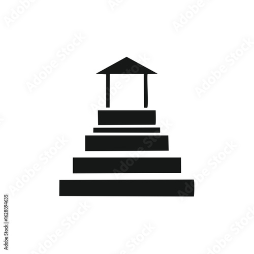 Stylized stairs leading to rooftop entrance. Simple architectural drawing of staircase and building structure