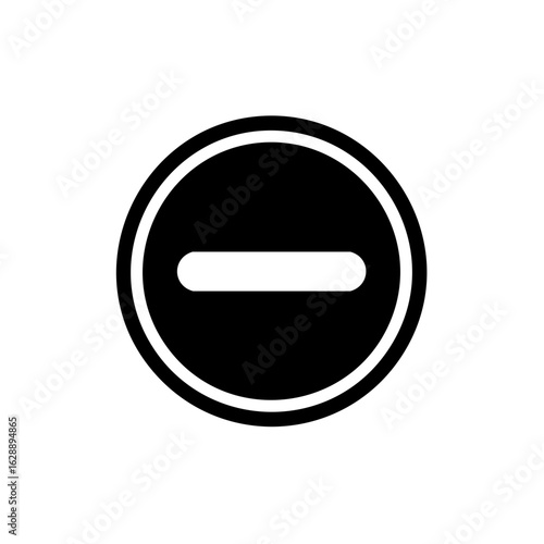 Black circle with white outline and horizontal white bar, prohibition symbol concept