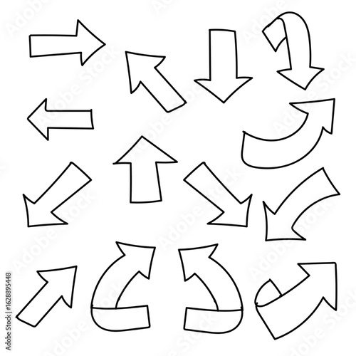 Hand Drawn Arrow Set – Doodle Style Directional Arrows Collection for Design and Infographics.