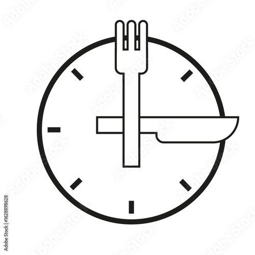Lunchtime clock icon. Meal break symbol. Lunchtime schedule Vector. Food break illustration.