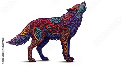 Colorful wolf with celtic pattern graphic design