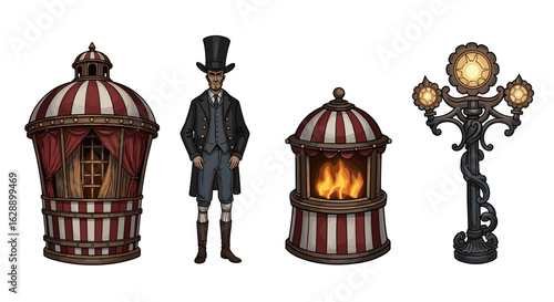 Steampunk Carnival: Illustrated Characters and Objects for Fantasy Setting