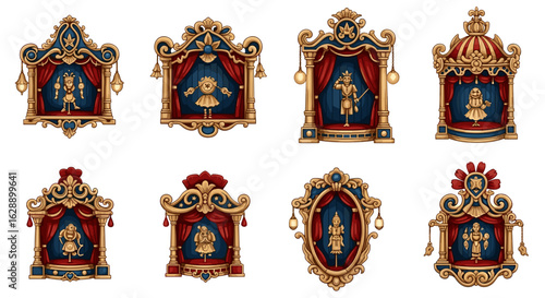 Ornate frames showcase whimsical robotic characters against elegant backgrounds.