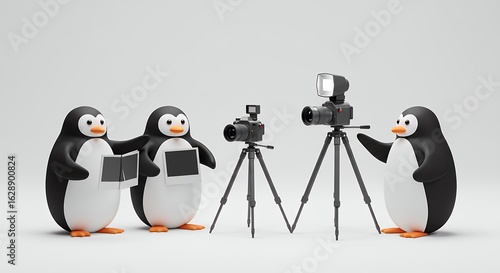 Penguins taking photo studio setting illustration