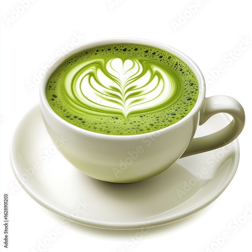 Aromatic matcha latte in a white cup