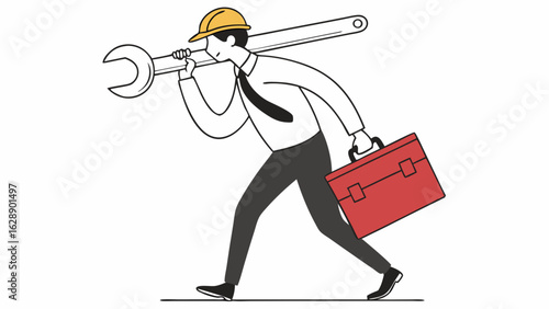 Businessman Carrying Tools and a Briefcase.